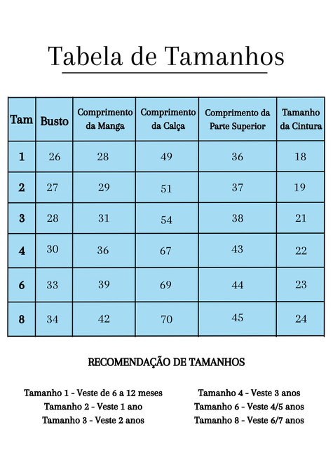 Medidas Roupa De CrianÇa Roupa De CrianÇa Altura Tamanho Das